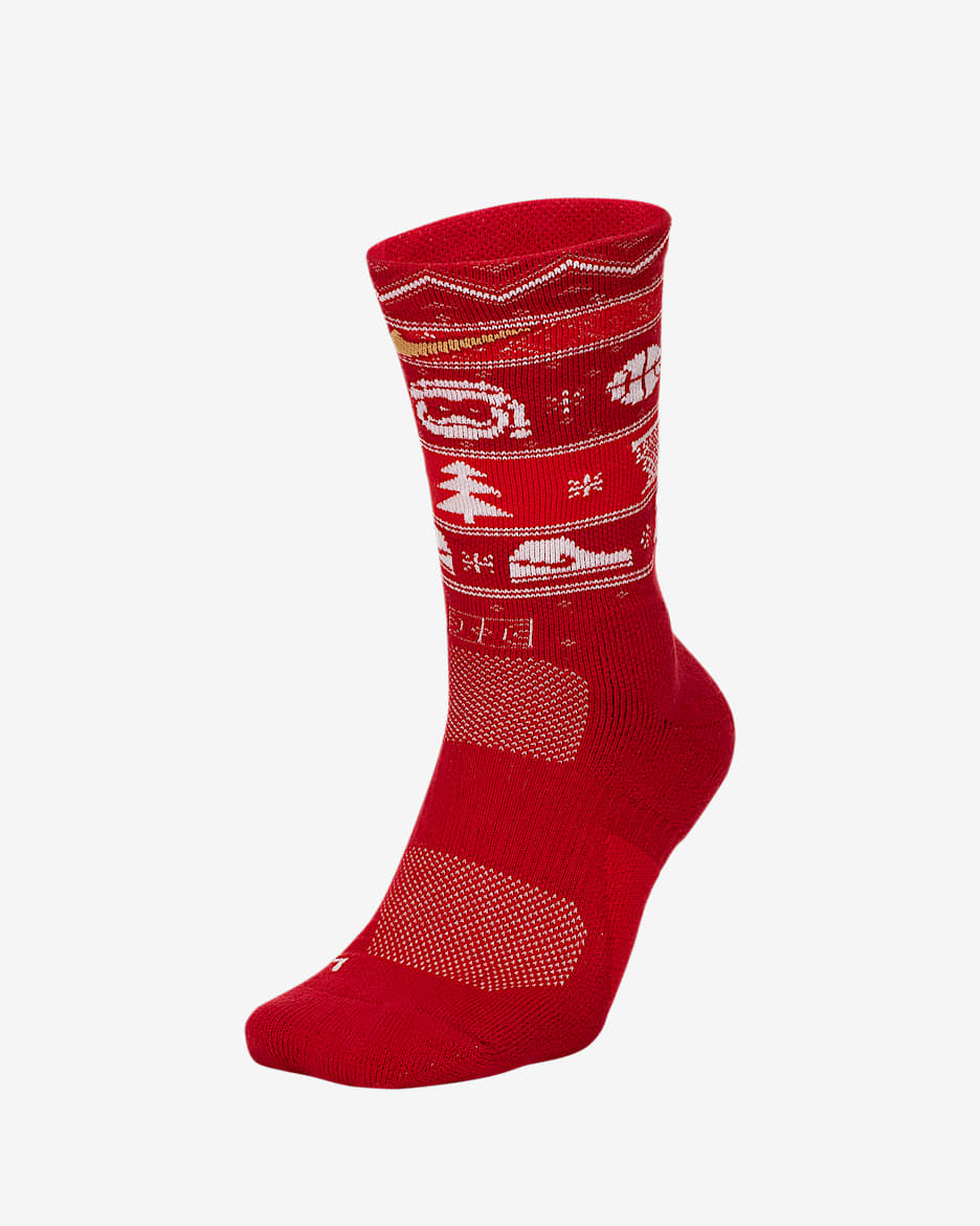 Nike Elite Christmas Crew Socks - Gym Red/White/Club Gold