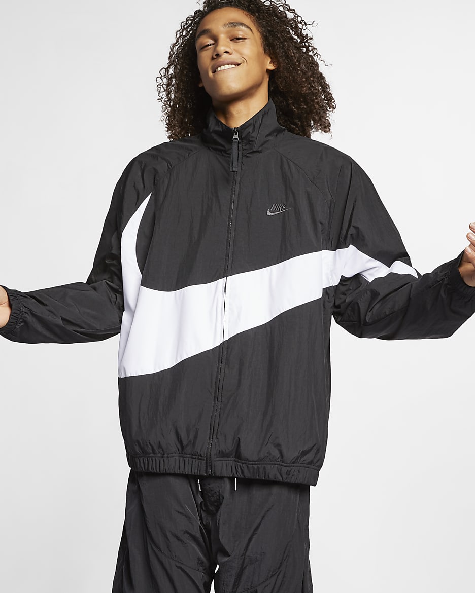 Nike Sportswear "Swoosh" Woven Windbreaker - Black/White/Black/Black