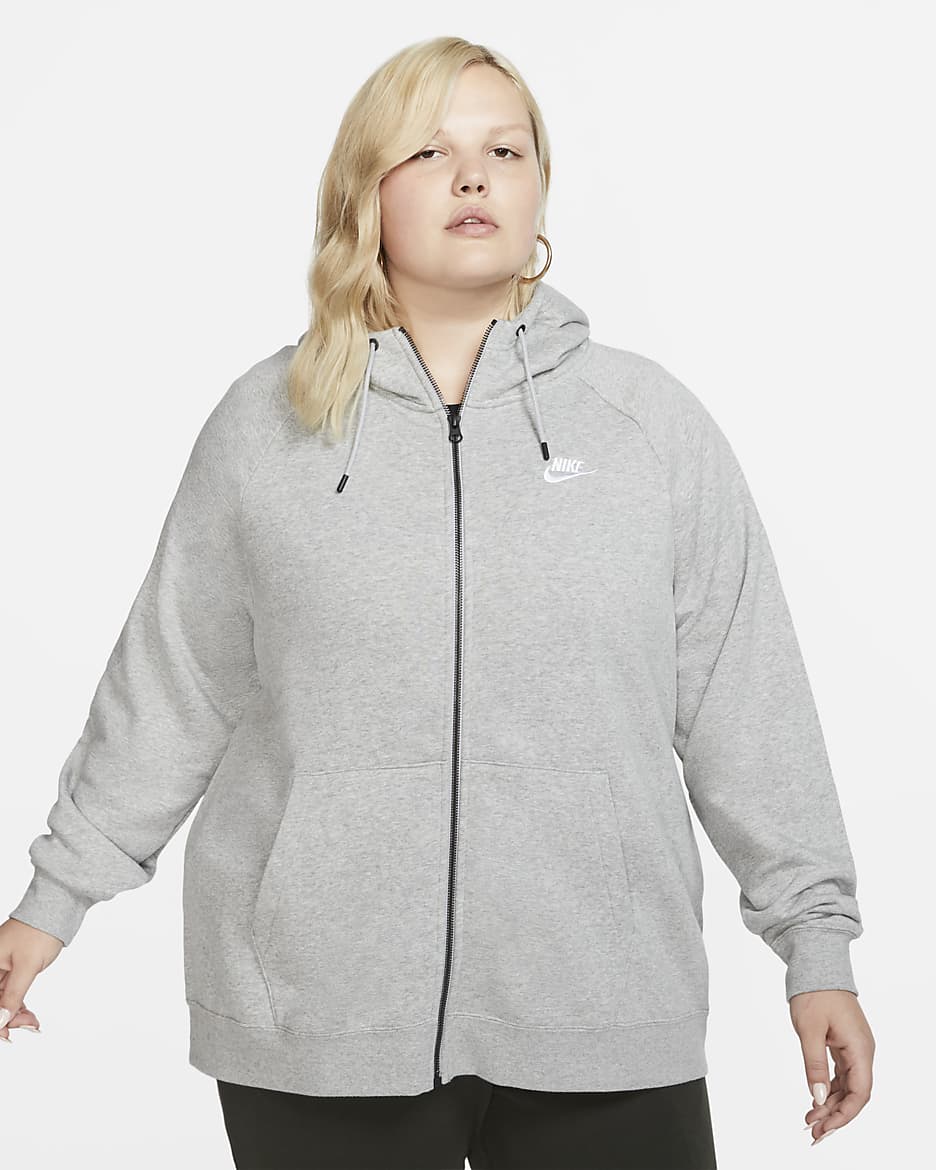 Nike Sportswear Essential (Plus Size) Women's Full-Zip Hoodie - Dark Grey Heather/White