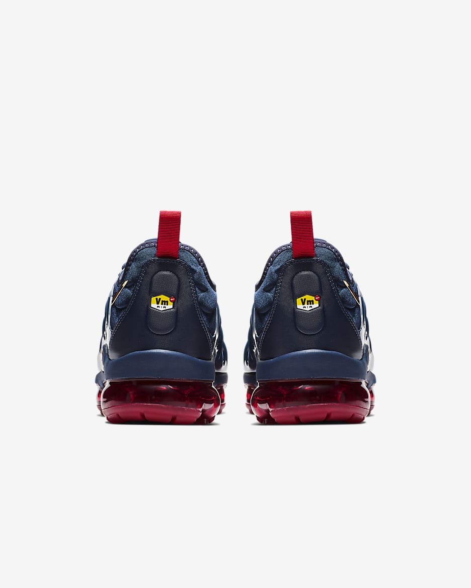 Tenis para hombre Nike Air VaporMax Plus - Azul marino medianoche/Negro/Rojo universitario/Oro metalizado