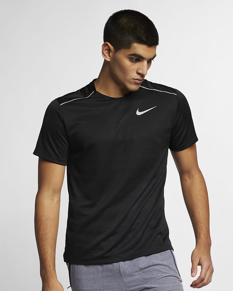 Nike Dri-FIT Miler Hardlooptop met korte mouwen voor heren - Zwart/Zwart