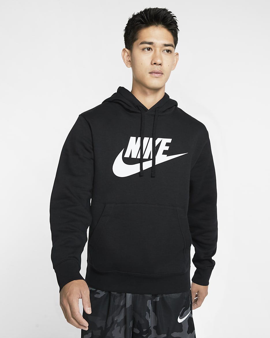 Nike Sportswear Club Fleece Men's Graphic Pullover Hoodie - Black/Black/White