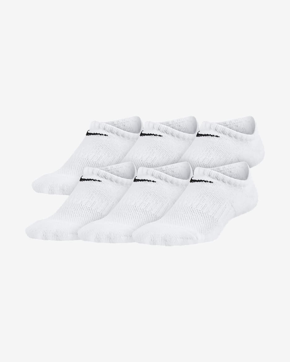 Nike Performance Cushioned No-Show Kids' Training Socks (6 Pair) - White/Black