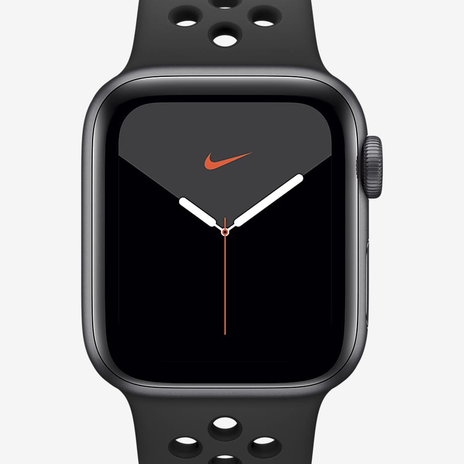 Apple Watch Nike Series 5 (GPS) mit Nike Sportarmband 40-mm-Aluminiumgehäuse in Space Gray - Anthracite/Schwarz/Schwarz