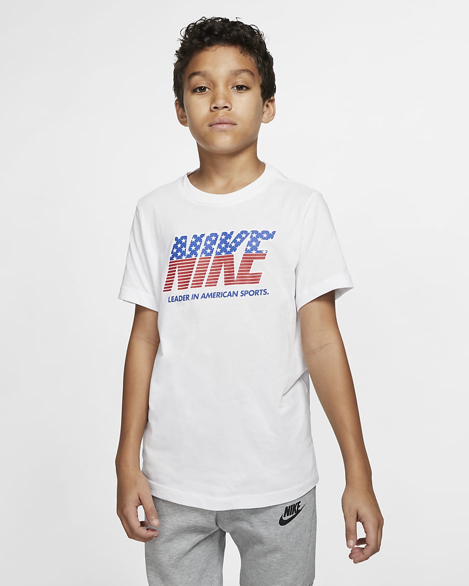 Nike Sportswear Big Kids' (Boys') T-Shirt - White/University Red