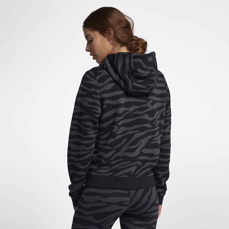 Nike Sportswear Damen-Hoodie mit Tierprint und durchgehendem Reißverschluss - Schwarz/Weiß