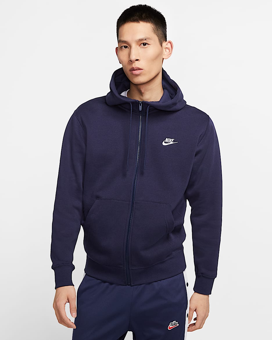 Nike Sportswear Club Fleece Men's Full-Zip Hoodie - Midnight Navy/Midnight Navy/White