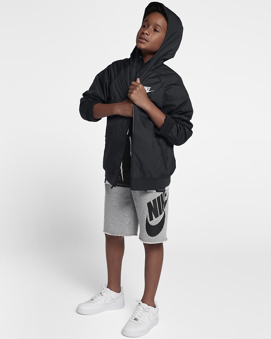 Veste à capuche ample tombant sur les hanches Nike Sportswear Windrunner pour ado (garçons) - Noir/Noir/Noir/Blanc