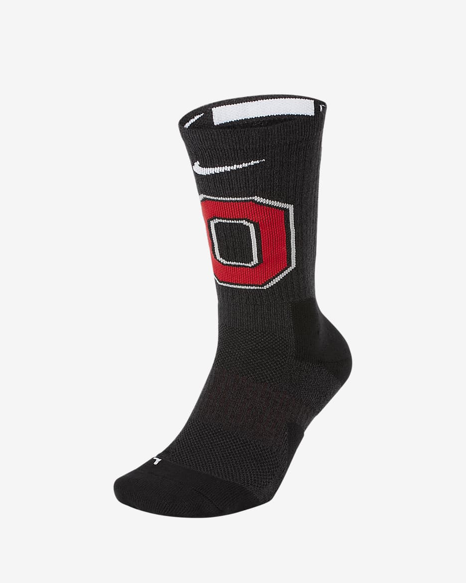 Nike College Elite (Ohio State) Basketball Crew Socks - Black/University Red/White