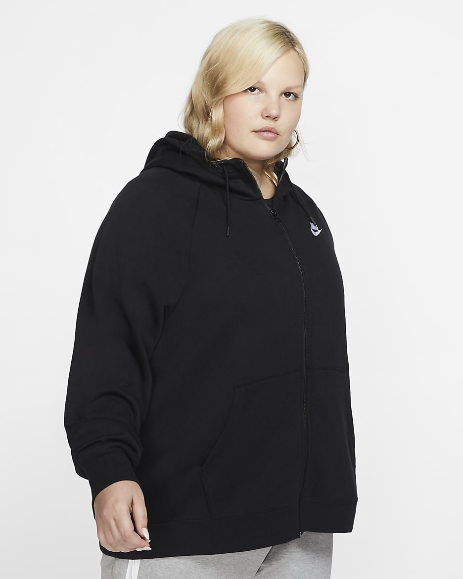 Sudadera con gorro de cierre completo para mujer Nike Sportswear Essential (talla grande) - Negro/Blanco