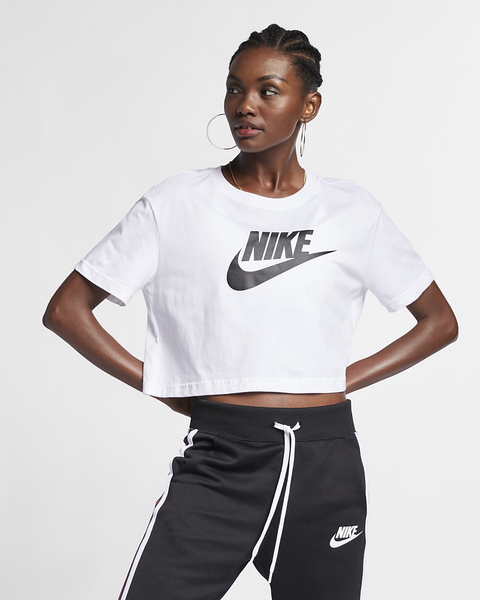ナイキ スポーツウェア エッセンシャル ウィメンズ クロップド Tシャツ - ホワイト/ブラック