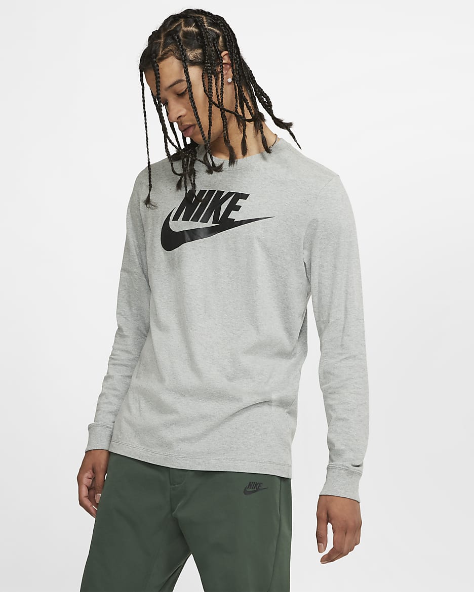 Nike Sportswear Men's Long-Sleeve T-Shirt - Dark Grey Heather/Black