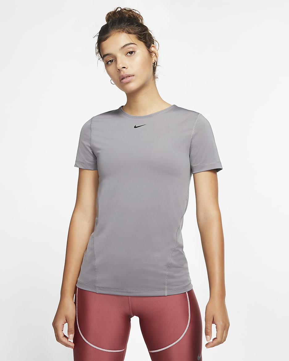 Nike Pro Women's Short-Sleeve Training Top - Gunsmoke/Black