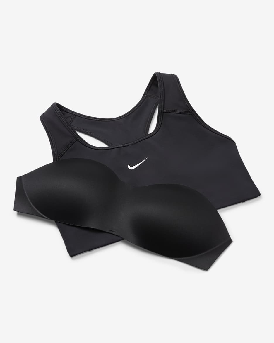 Sujetador deportivo de sujeción media con almohadilla de una sola pieza para mujer Nike Dri-FIT Swoosh - Negro/Blanco