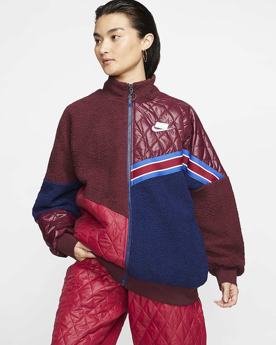 Nike Sportswear Nike Sports Pack Women's Full-Zip Sherpa Track Jacket - Night Maroon/Blue Void/Noble Red/White