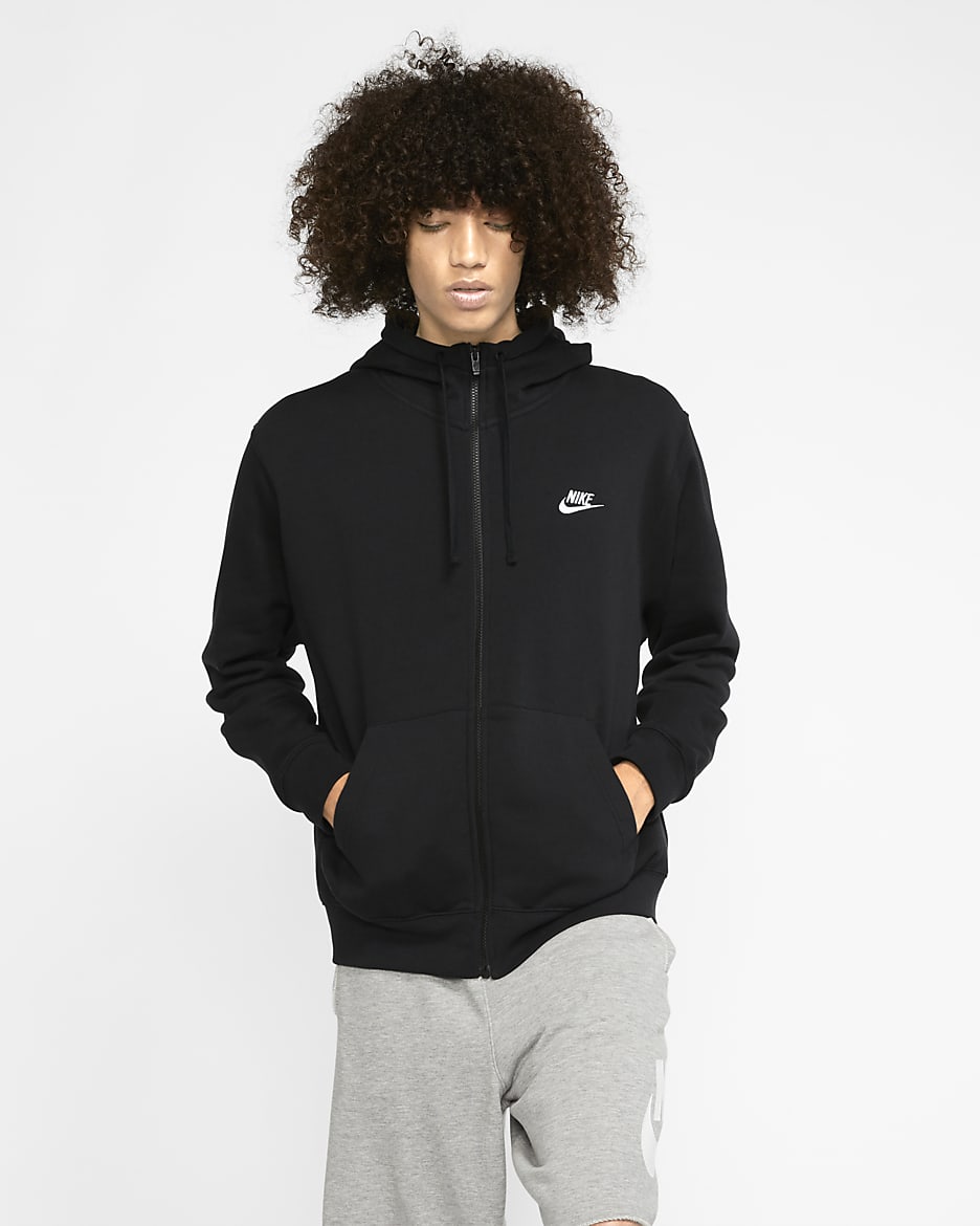 Nike Sportswear Club Fleece Men's Full-Zip Hoodie - Black/Black/White
