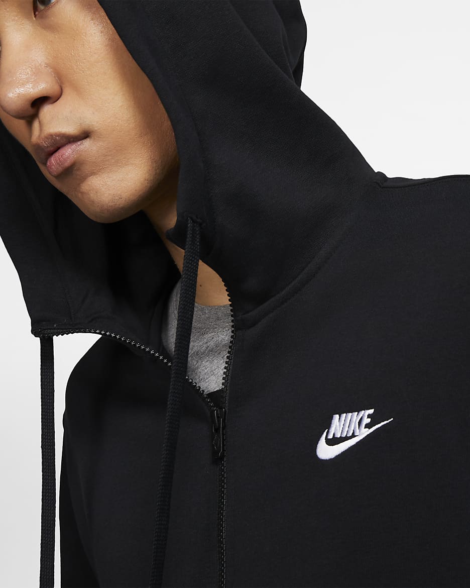 Nike Sportswear Club Men's Full-Zip Hoodie - Black/Black/White