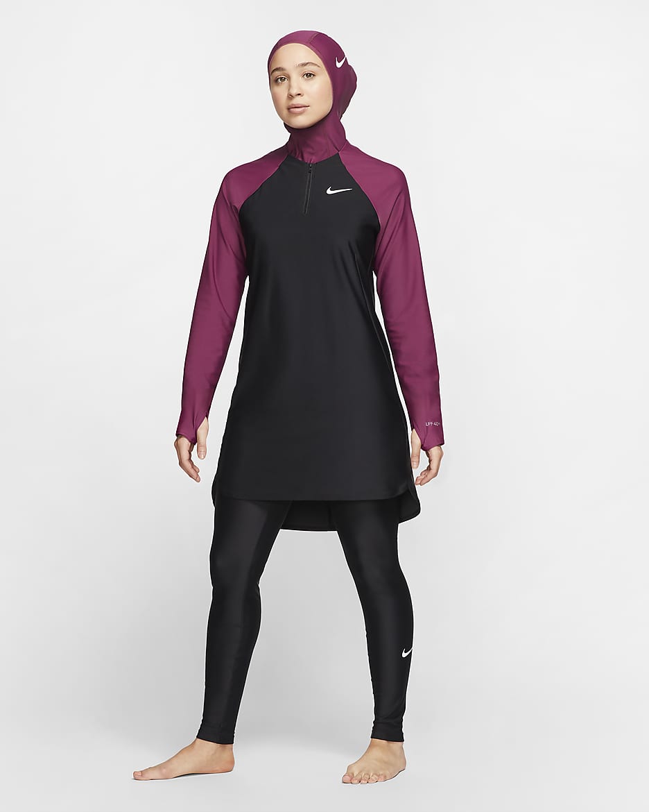Nike Victory Women's Slim Full-Coverage Swimming Leggings - Black/Black/White