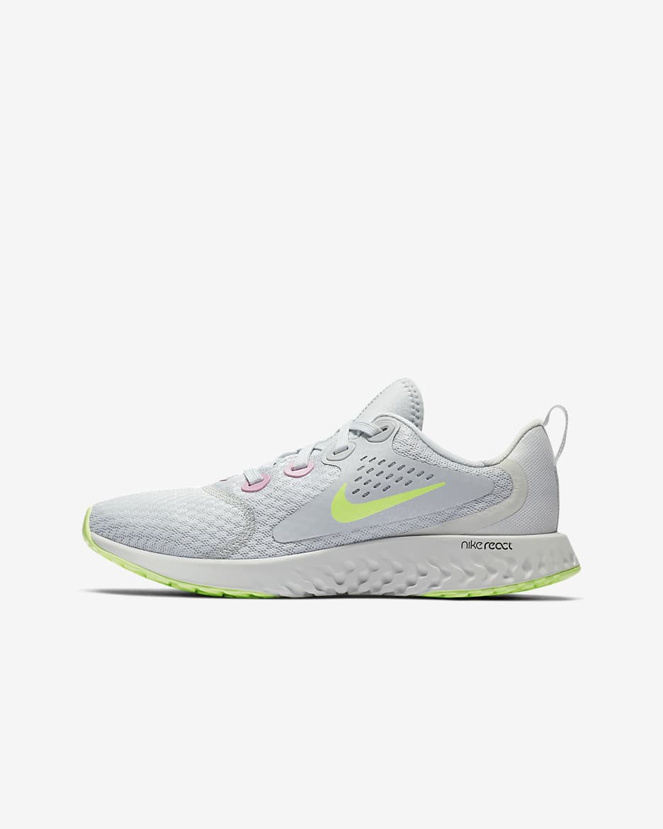 Nike Legend React Older Kids' Running Shoe - Pure Platinum/Platinum Tint/Pink Rise/Barely Volt
