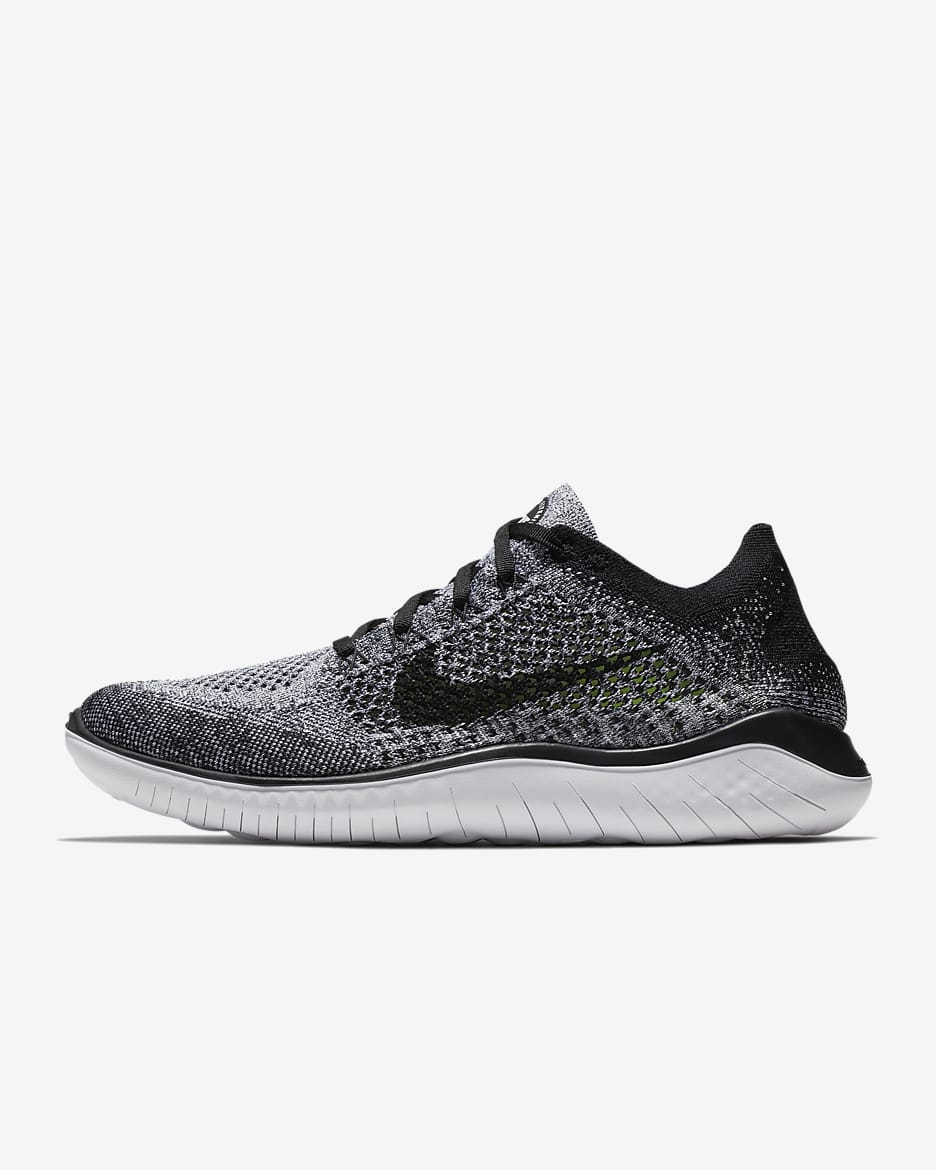 Nike Free Run Flyknit 2018 Men's Road Running Shoes - White/Grey/Black