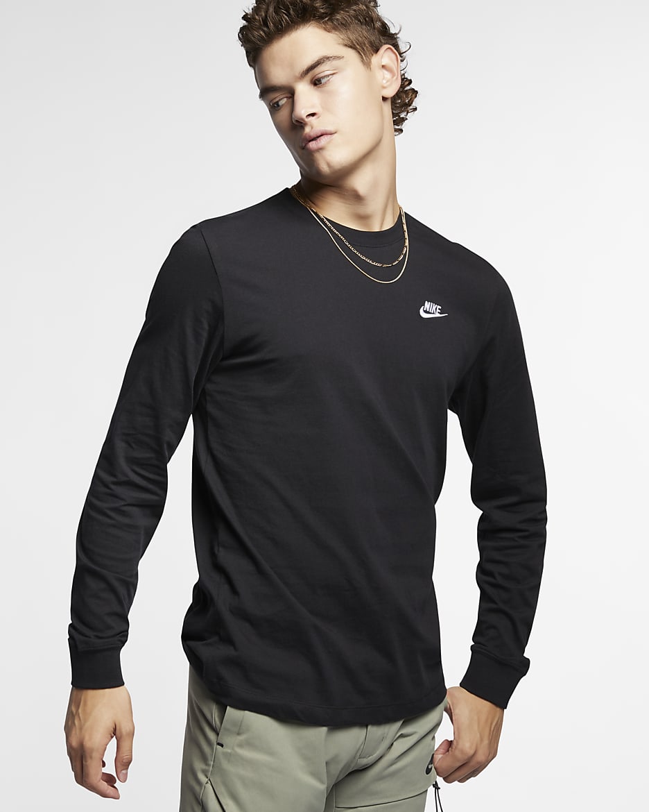Nike Sportswear Club Men's Long-Sleeve T-Shirt - Black/White