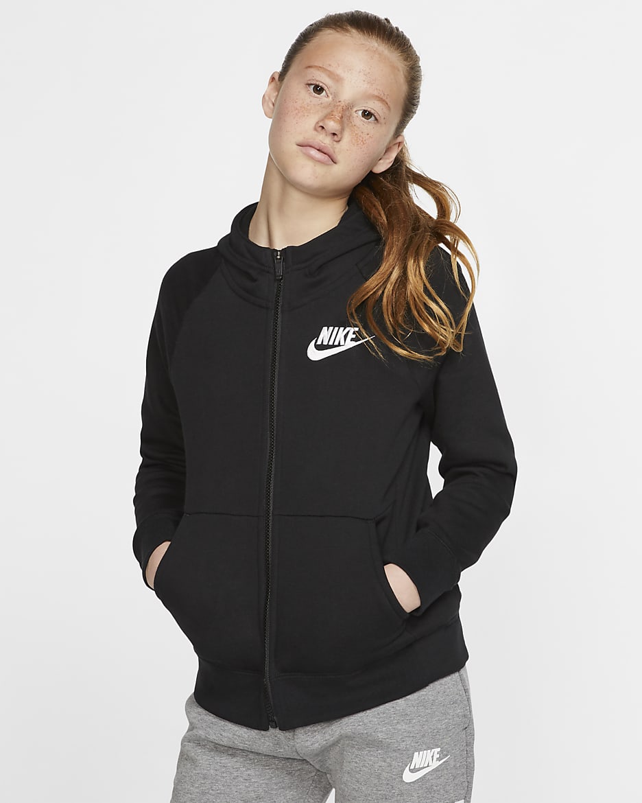 Nike Sportswear Girls' Full-Zip Hoodie - Black/White