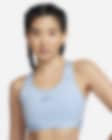 Low Resolution สปอร์ตบราผู้หญิงซัพพอร์ตระดับกลางมีซับในเบาบาง Nike Trail Swoosh On-The-Run