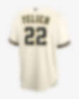 Nike Men's Replica Milwaukee Brewers Christian Yelich #22 Cool Base  Pinstripe White Jersey