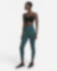 NIKE One Luxe Mid-rise Ribbed Leggings In Dark Teal Green Womens 1X