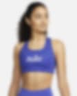 Low Resolution Nike Dri-FIT Swoosh Icon Clash-sports-bh uden indlæg og med medium støtte og heldækkende print til kvinder