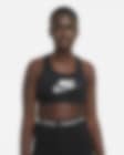 Low Resolution สปอร์ตบราผู้หญิงซัพพอร์ตระดับกลางมีแผ่นฟองน้ำ 1 ชิ้นและกราฟิก Nike Dri-FIT Swoosh
