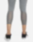 Nike Pro 365 Womens Mid-Rise Crop Leggings Dri Fit Black CZ9803-013 Mesh  Panel