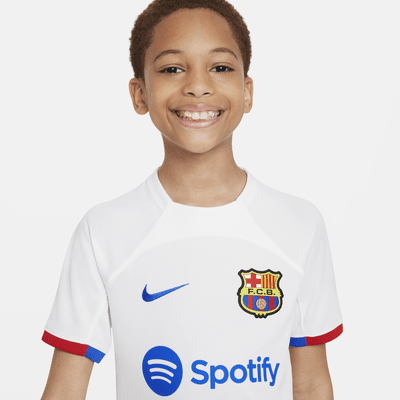 FC Barcelona 2023/24 Stadium Home Big Kids' Nike Dri-FIT Soccer Jersey.