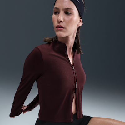 Playera de manga larga Dri-FIT con cierre completo para mujer Nike Zenvy