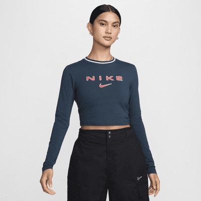 T-shirt slim court à manches longues et motif Nike Sportswear Chill Knit pour femme