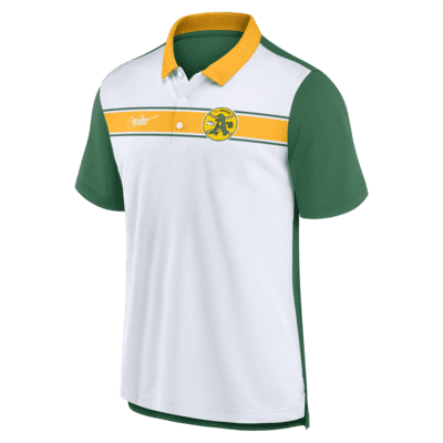 Nike Men's White, Green Oakland Athletics Rewind Stripe Polo Shirt