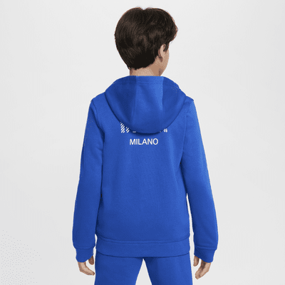 Inter Mailand Club Home Nike Fußball-Hoodie aus French Terry mit durchgehendem Reißverschluss (ältere Kinder, Jungen)