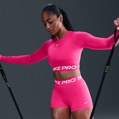 Kort Nike Pro Dri-FIT-top med lange ærmer til kvinder