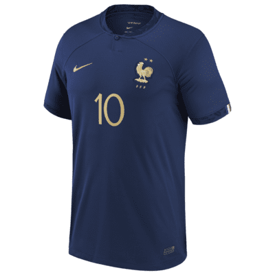 Jersey de fútbol Nike Dri-FIT de la selección nacional de Francia local 2022/23 Stadium (Kylian Mbappe) para niños talla grande