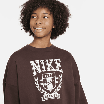 Sudadera de tejido Fleece oversized de cuello redondo para niña talla grande Nike Sportswear