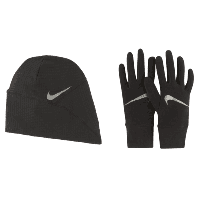 Nike Big Kids' Girls White/Gray Beanie and Gloves Set  