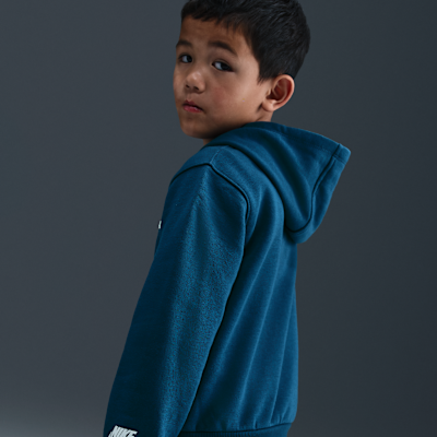 Conjunto de sudadera con gorro sin cierre y joggers de tejido Fleece para niños talla pequeña Nike