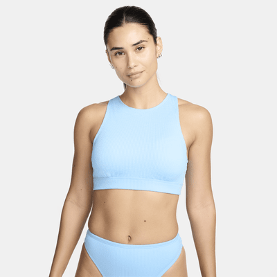 Top de bikini de cuello alto para mujer Nike Swim Elevated Essential