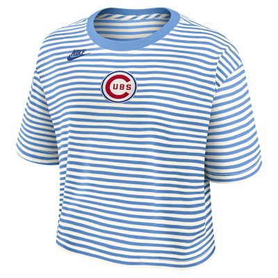 Chicago Cubs Cooperstown Logo Striped Women's Nike MLB Cropped T-Shirt from Nike - $45