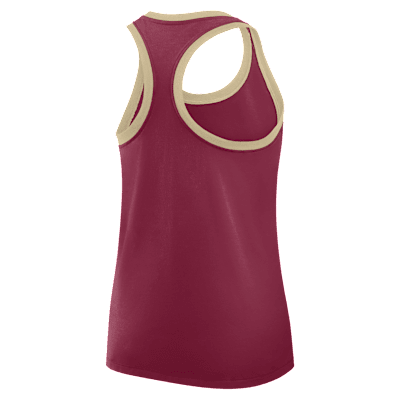 Camiseta de tirantes universitaria Nike con espalda deportiva para mujer Florida State Primetime Shadow