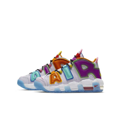 nike uptempo yellow pink purple