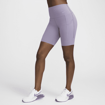 Nike Universa Bikeshorts met hoge taille, zakken en medium ondersteuning voor dames (20 cm)