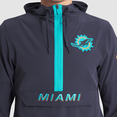 Chamarra Nike de la NFL de medio cierre con gorro para hombre Miami Dolphins Rivalries Collection Sideline Anorak