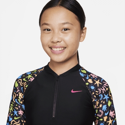 Camiseta Hydroguard de manga larga con cierre para niñas talla grande Nike Fun Forest