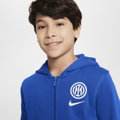 Felpa da calcio in French Terry con cappuccio e zip a tutta lunghezza Nike Inter Club per ragazzo – Home